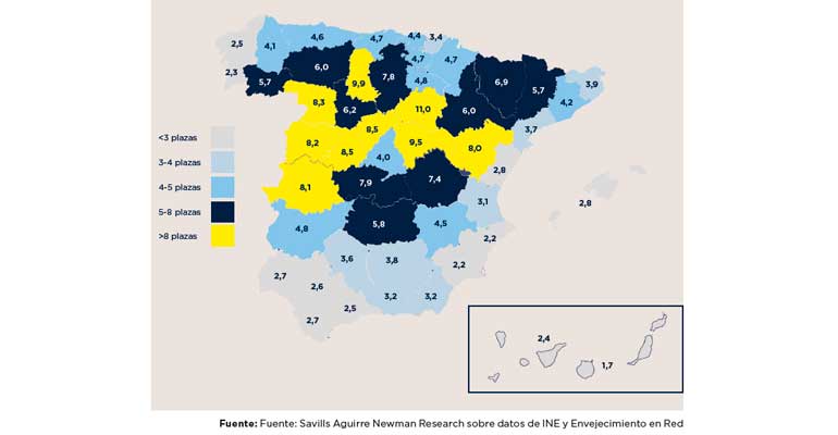 Plazas por cada 100 habitantes mayores de 65 años